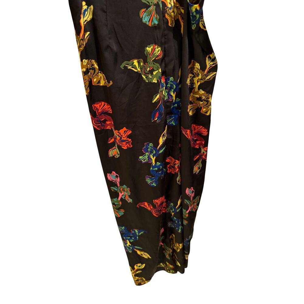 Nasty Gal Black Floral Cutout Midi Dress Size 4 Long Sleeve Ruched Slit - Picture 7 of 8